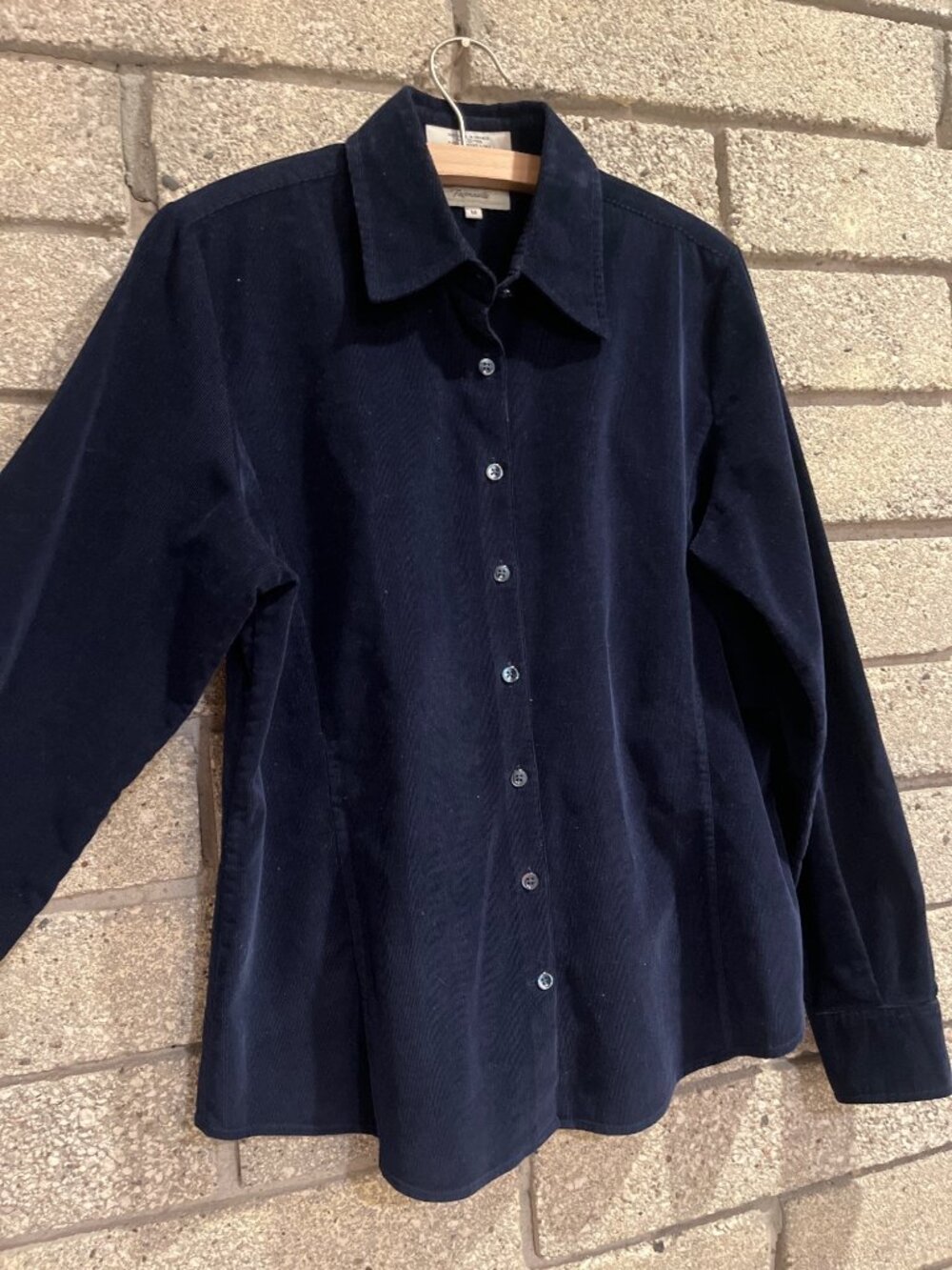 Faconnable Womens Navy Blue Corduroy Button-Down Shirt M 100% Cotton Made In Hon